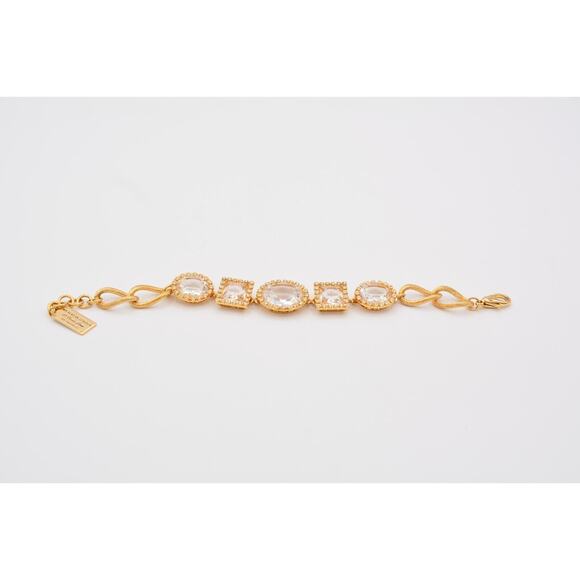 My Flat In London Jan Haedrich Bracelet Crystal Open Bezel Gold Signed BinAW - Picture 8 of 12